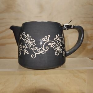 Temp-Tations by Tara Slate Blue Gray Floral Lace Teapot 18 oz Ceramic Beverage